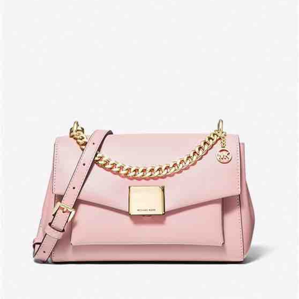 MICHAEL Michael Kors LITA Medium Leather Crossbody Bag Powder Blush Pink NWT